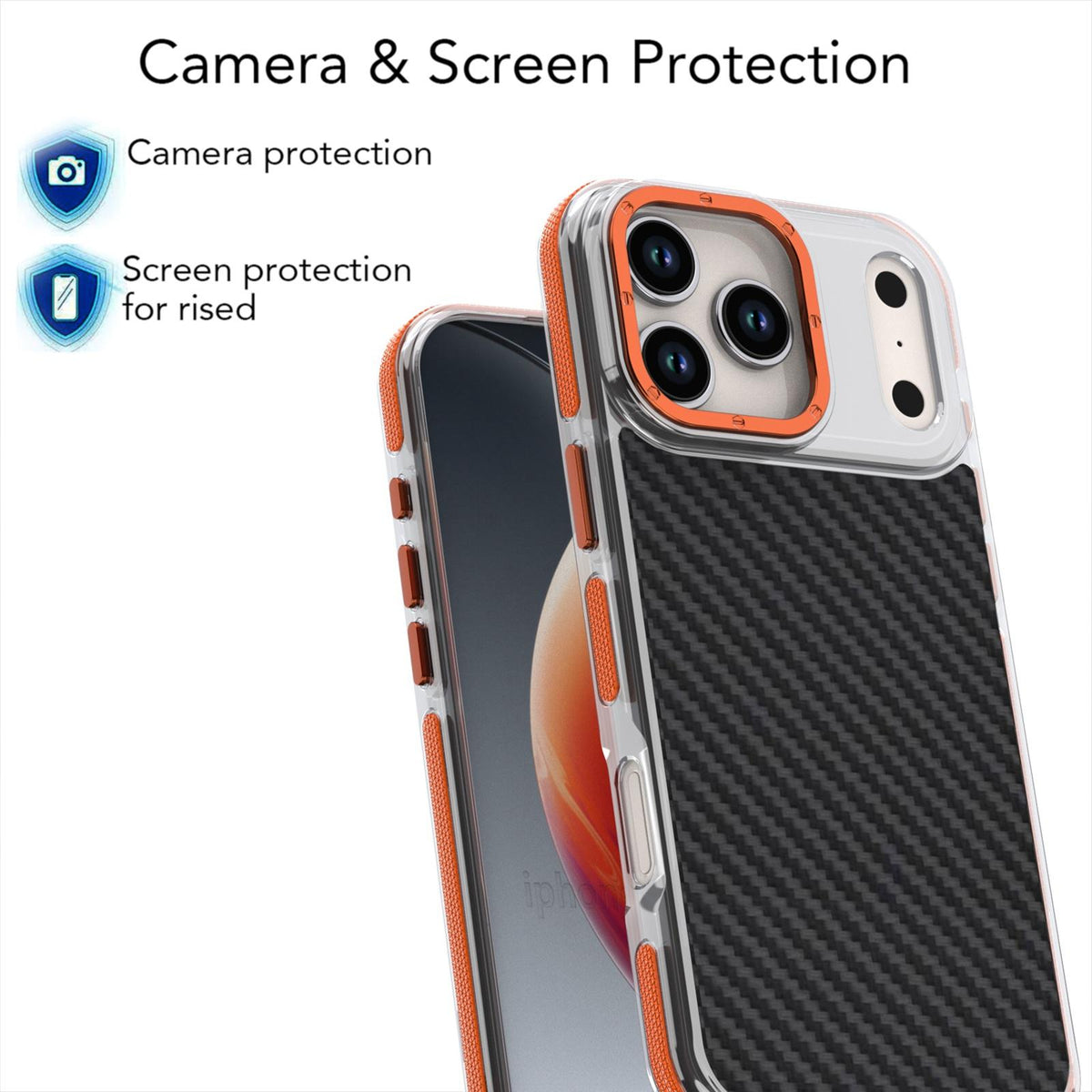 Compatible with iPhone 18 Pro Max Dual-Color Carbon Fiber Texture Acrylic Dual-Layer TPU Phone Case - Orange
