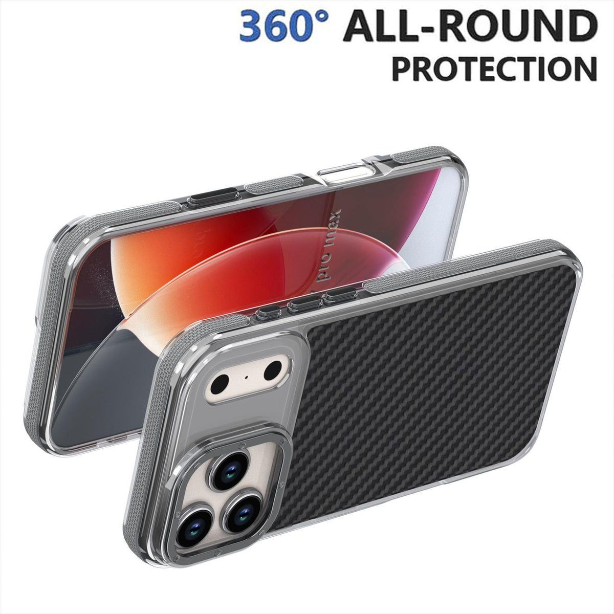 Compatible with iPhone 18 Pro Max Dual-Color Carbon Fiber Texture Acrylic Dual-Layer TPU Phone Case - Gray