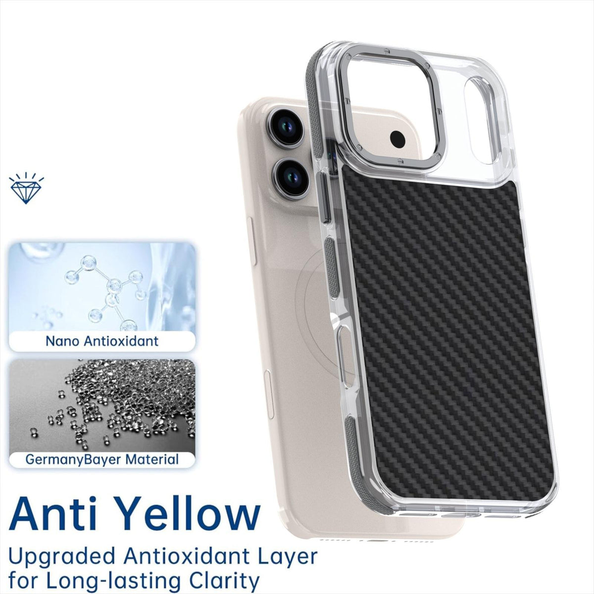 Compatible with iPhone 18 Pro Max Dual-Color Carbon Fiber Texture Acrylic Dual-Layer TPU Phone Case - Gray