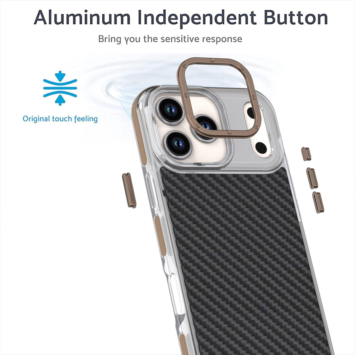 Compatible with iPhone 18 Pro Max Dual-Color Carbon Fiber Texture Acrylic Dual-Layer TPU Phone Case - Gold