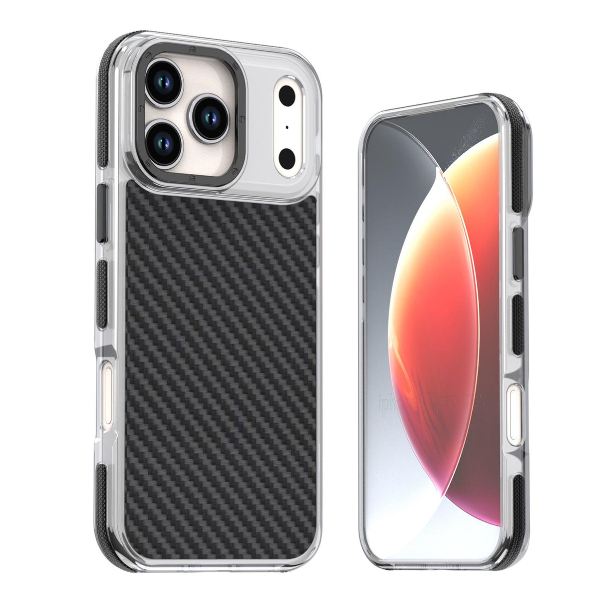 Compatible with iPhone 18 Pro Dual-Color Carbon Fiber Texture Acrylic Dual-Layer TPU Phone Case - Black