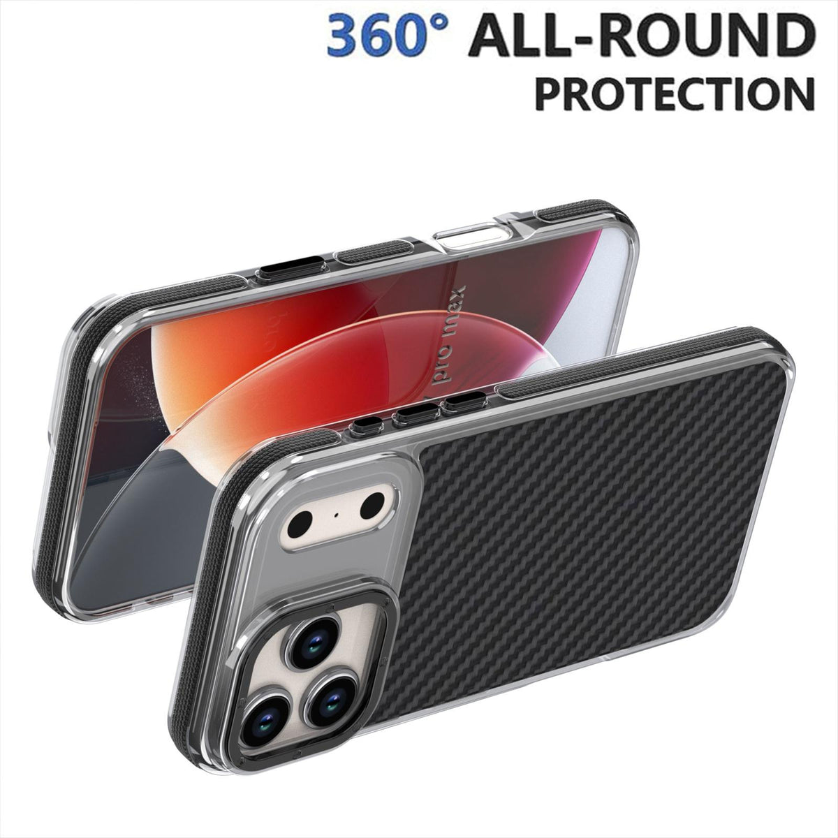 Compatible with iPhone 18 Pro Dual-Color Carbon Fiber Texture Acrylic Dual-Layer TPU Phone Case - Black