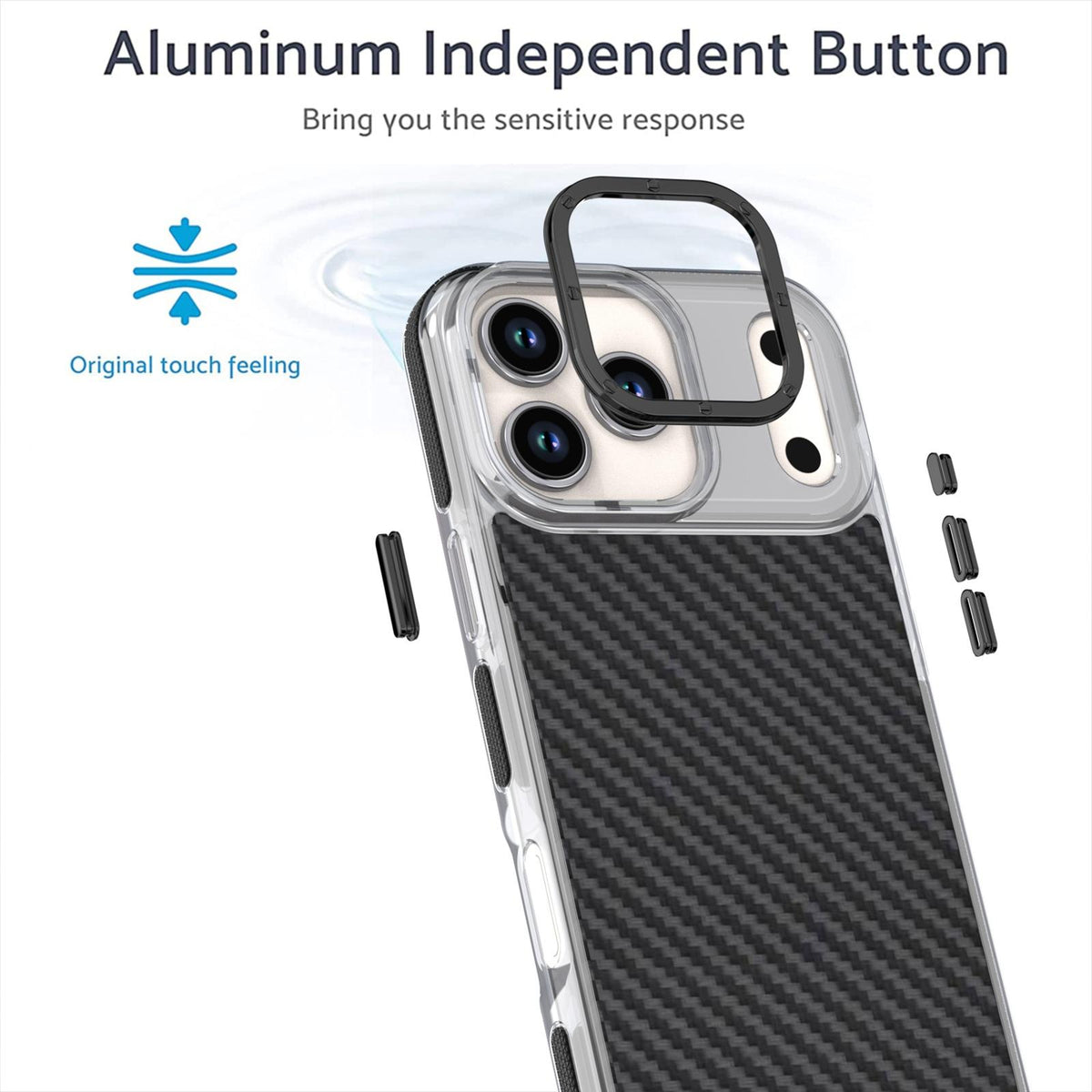 Compatible with iPhone 18 Pro Dual-Color Carbon Fiber Texture Acrylic Dual-Layer TPU Phone Case - Black