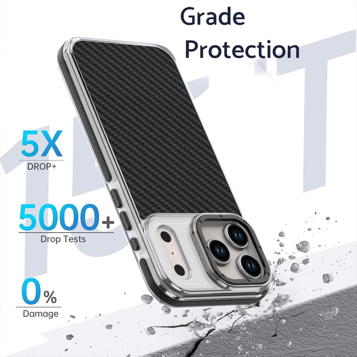 Compatible with iPhone 18 Pro Dual-Color Carbon Fiber Texture Acrylic Dual-Layer TPU Phone Case - Black