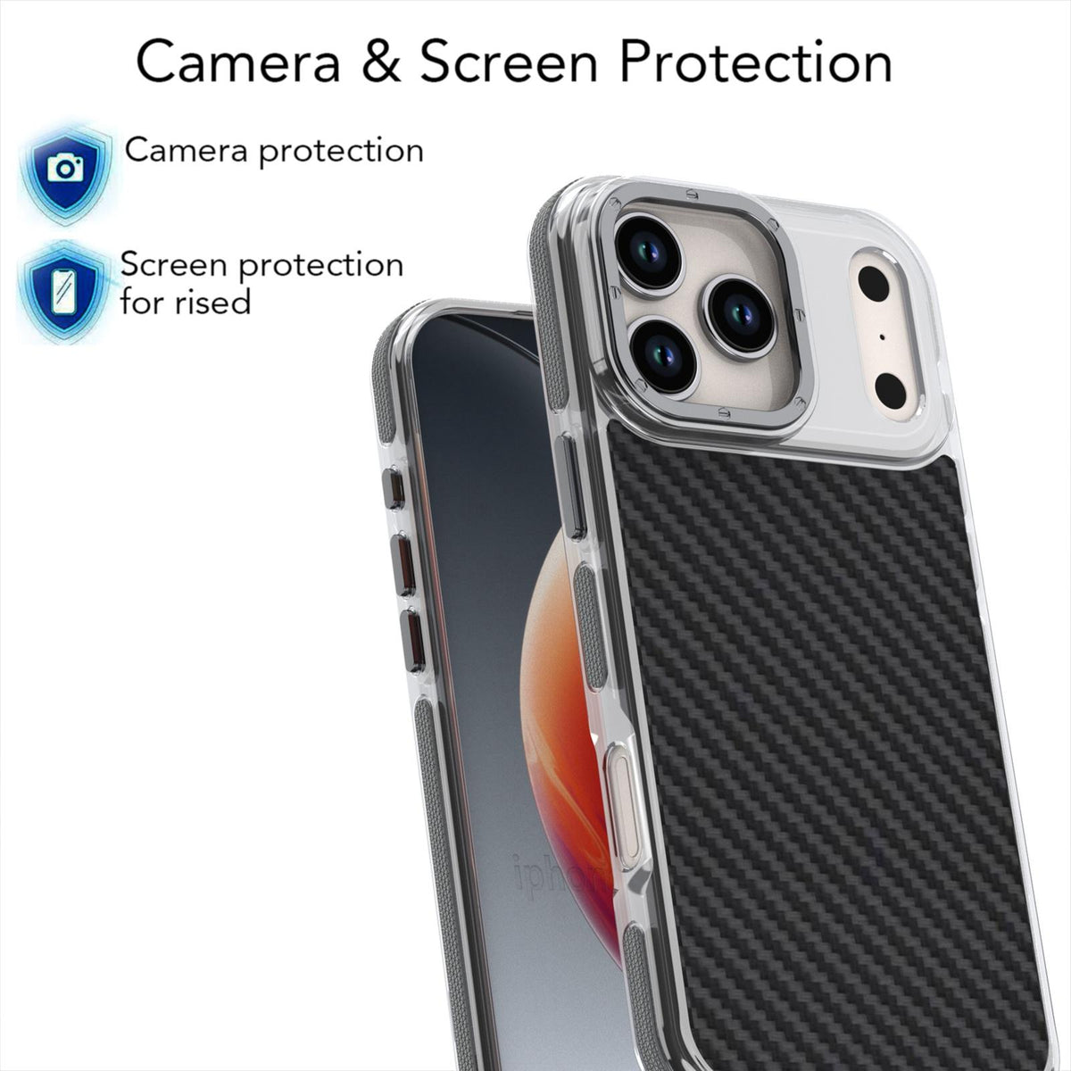 Compatible with iPhone 18 Pro Dual-Color Carbon Fiber Texture Acrylic Dual-Layer TPU Phone Case - Gray