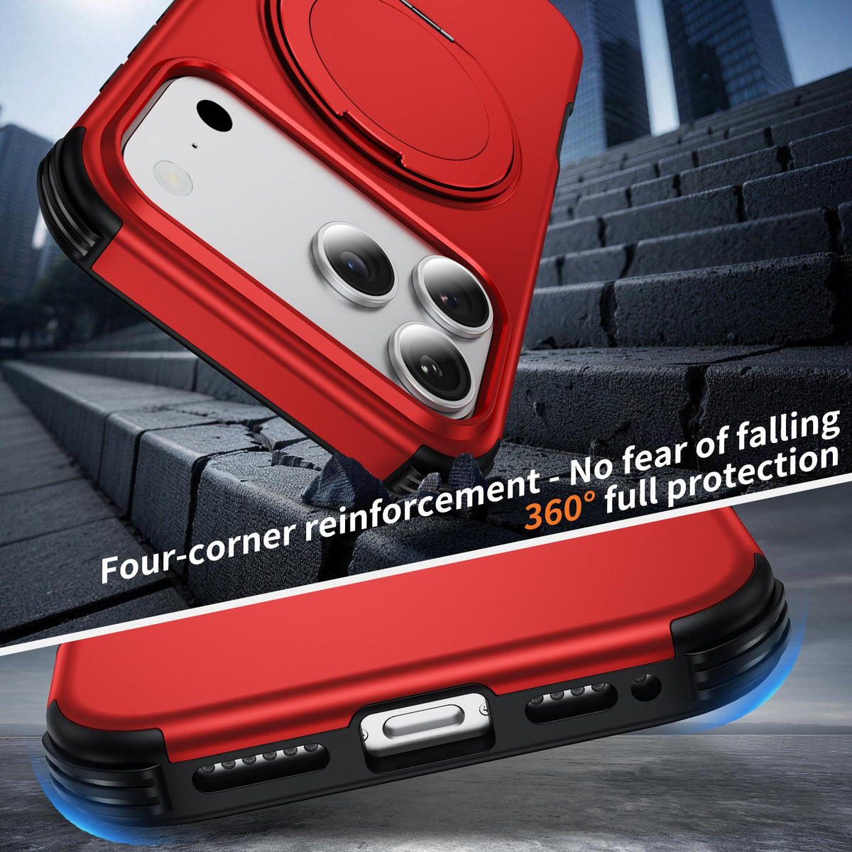 Compatible with iPhone 18 Pro Magnetic 360 Rotating Holder Phone Case - Red