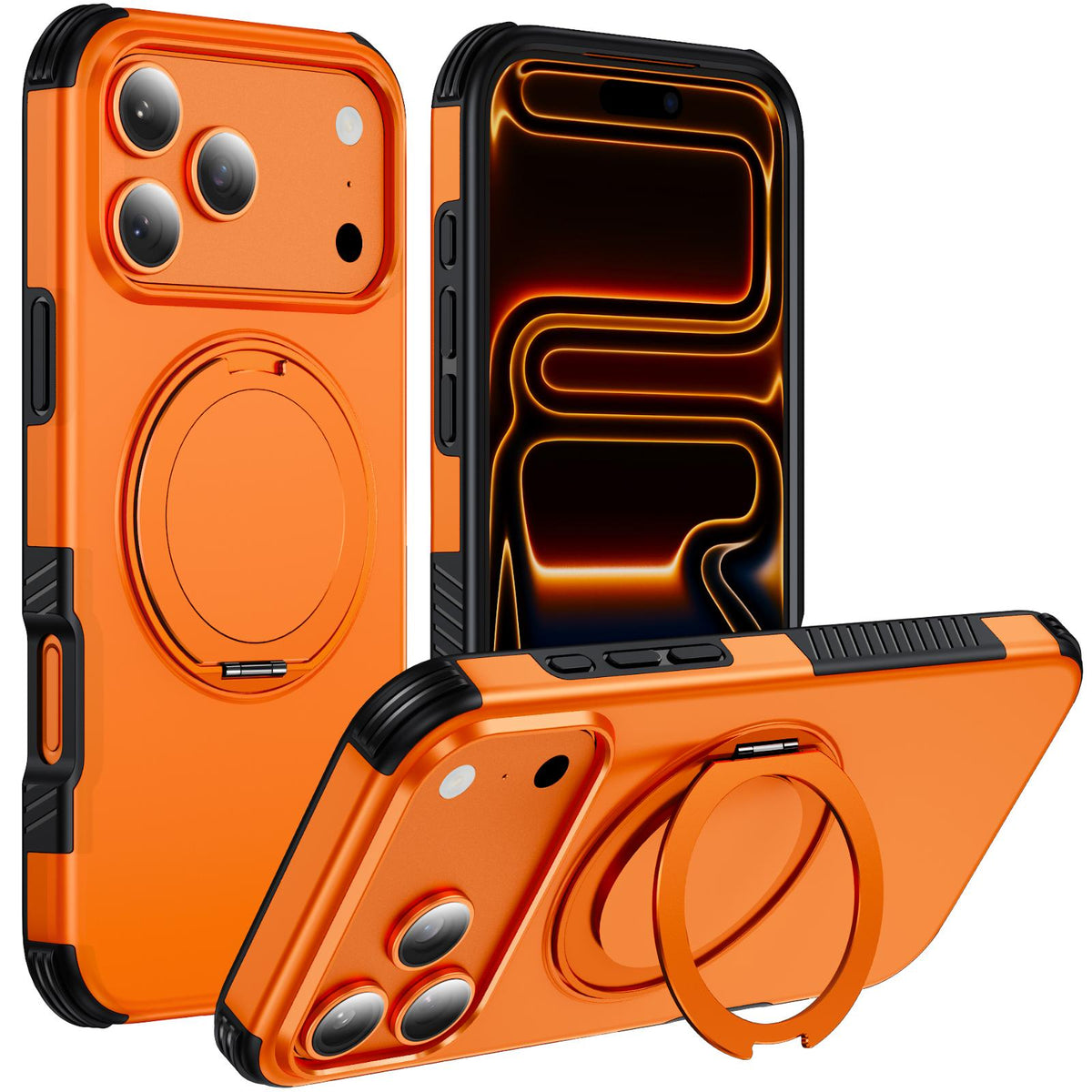 Compatible with iPhone 18 Pro Max Magnetic 360 Rotating Holder Phone Case - Orange