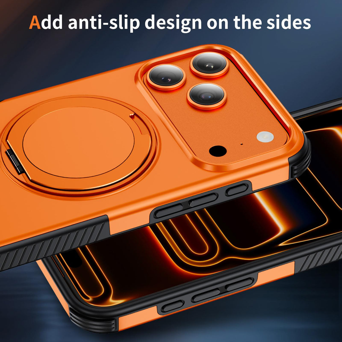 Compatible with iPhone 18 Pro Max Magnetic 360 Rotating Holder Phone Case - Orange