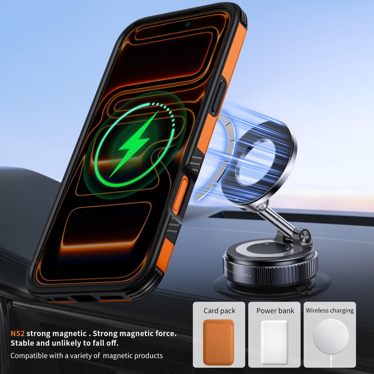 Compatible with iPhone 18 Pro Max Magnetic 360 Rotating Holder Phone Case - Orange
