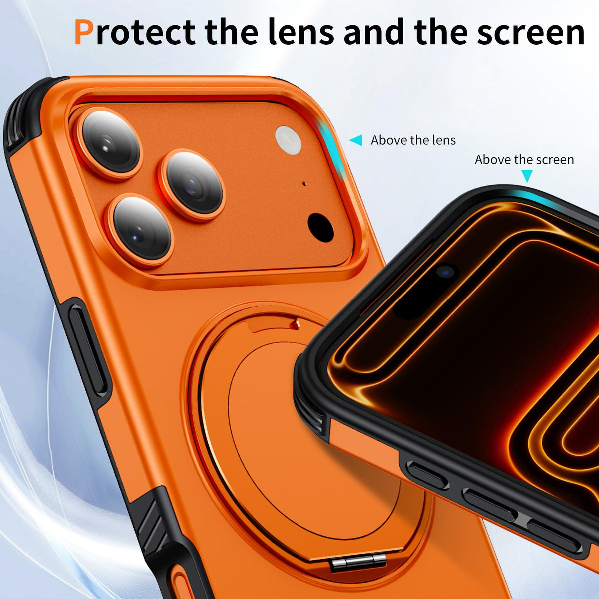 Compatible with iPhone 18 Pro Max Magnetic 360 Rotating Holder Phone Case - Orange