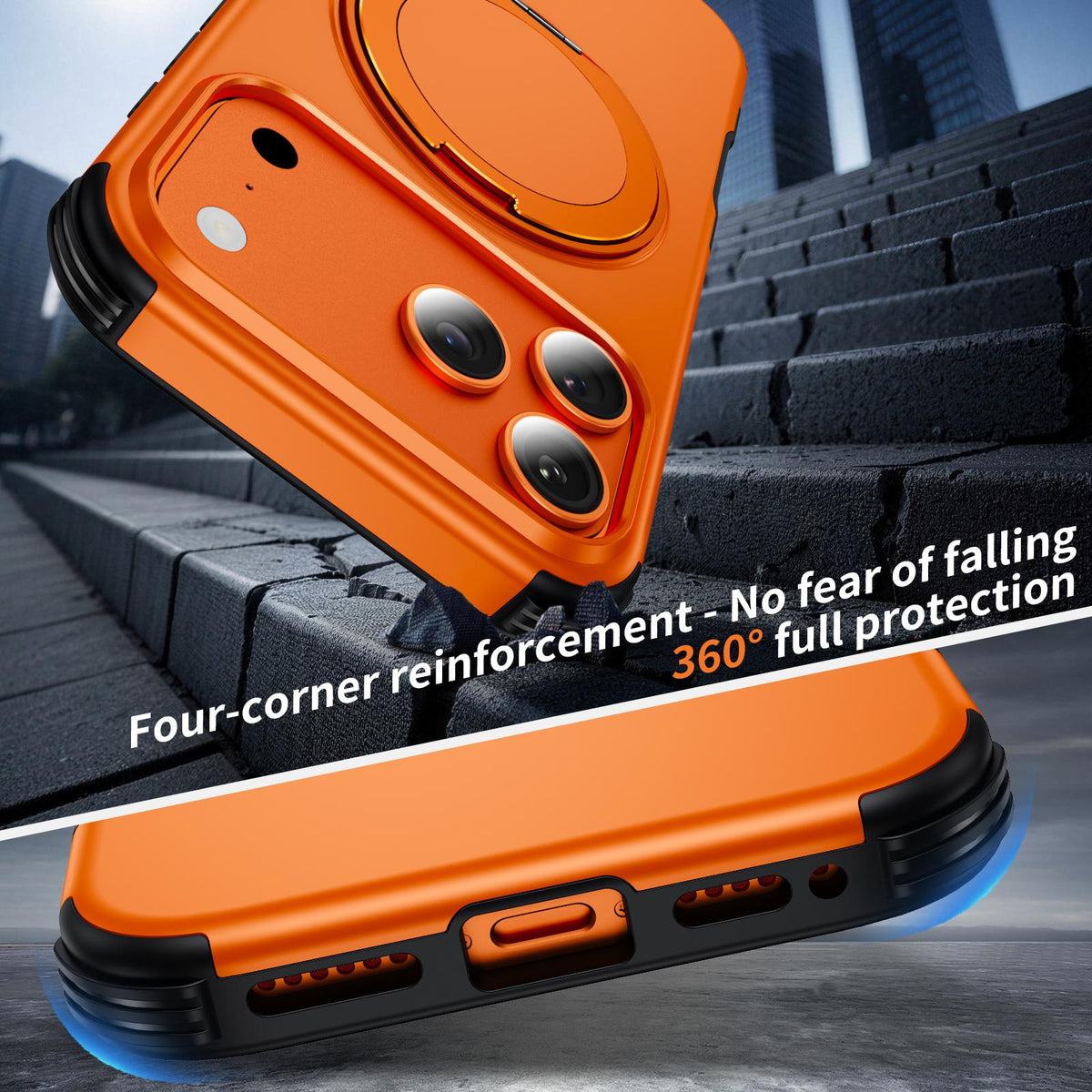 Compatible with iPhone 18 Pro Max Magnetic 360 Rotating Holder Phone Case - Orange