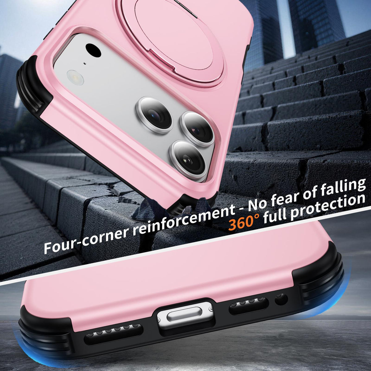 Compatible with iPhone 18 Pro Max Magnetic 360 Rotating Holder Phone Case - Pink