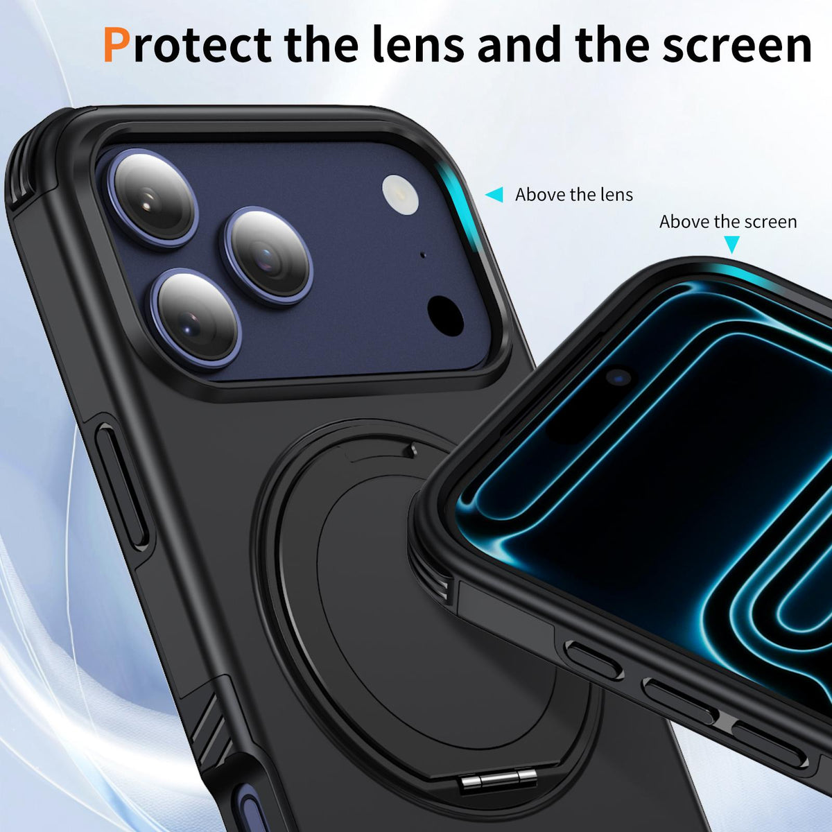 Compatible with iPhone 18 Pro Max Magnetic 360 Rotating Holder Phone Case - Black