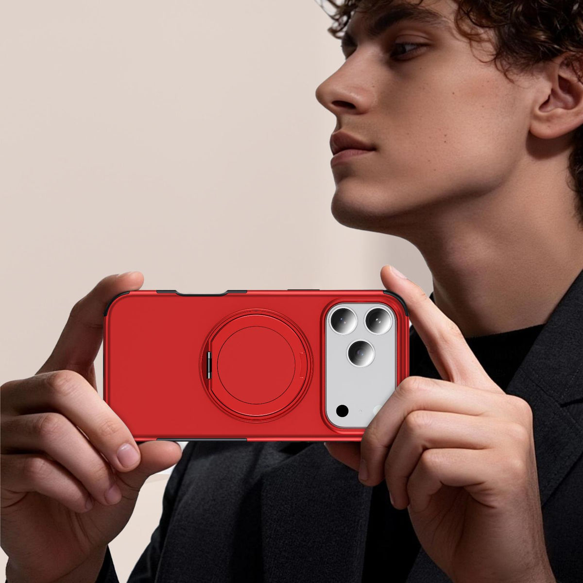 Compatible with iPhone 18 Pro Max Magnetic 360 Rotating Holder Phone Case - Red