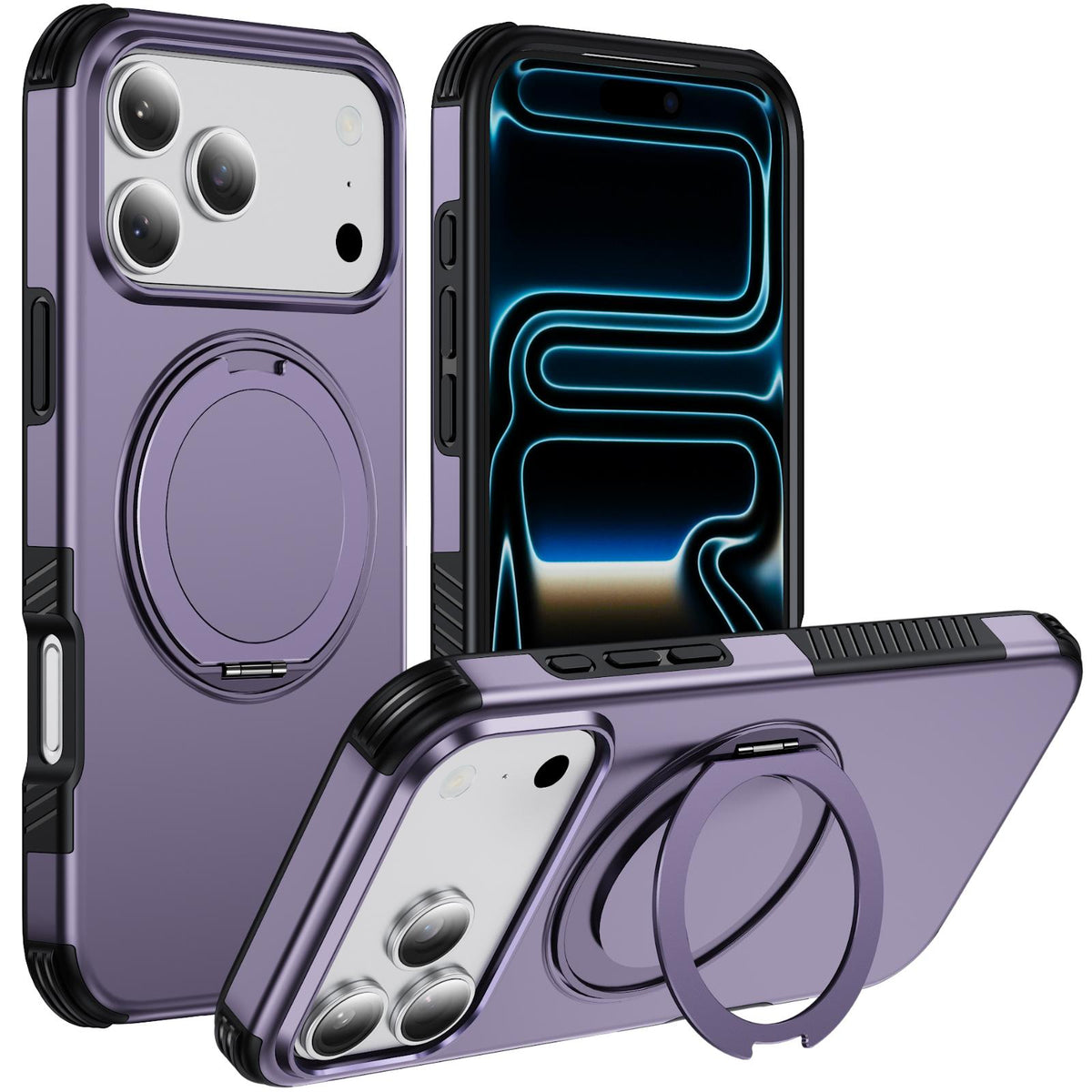 Compatible with iPhone 18 Pro Max Magnetic 360 Rotating Holder Phone Case - Light Purple