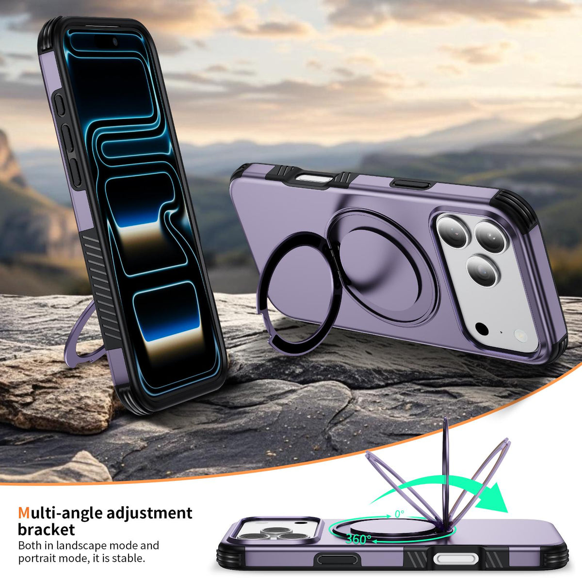 Compatible with iPhone 18 Pro Max Magnetic 360 Rotating Holder Phone Case - Light Purple