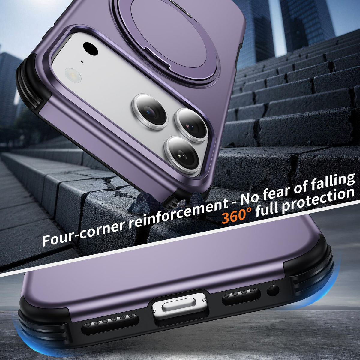 Compatible with iPhone 18 Pro Max Magnetic 360 Rotating Holder Phone Case - Light Purple
