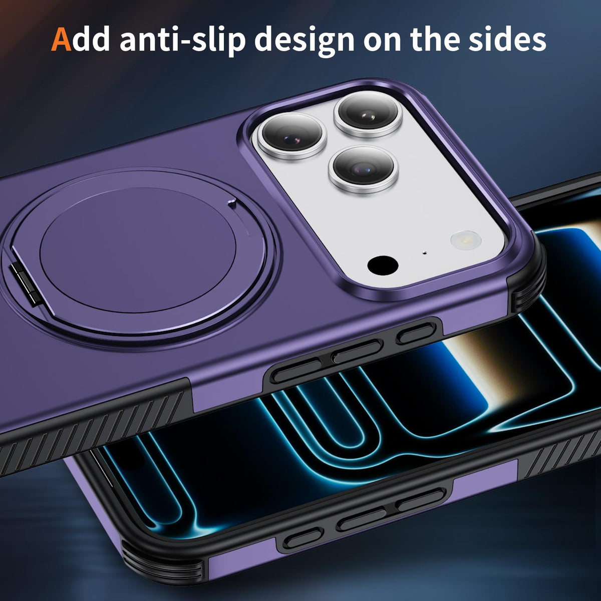 Compatible with iPhone 18 Pro Max Magnetic 360 Rotating Holder Phone Case - Dark Purple
