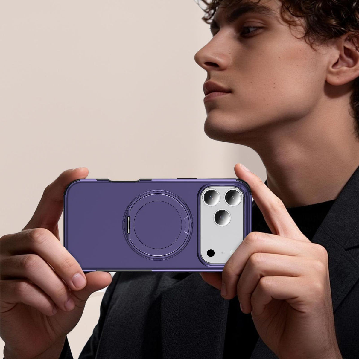 Compatible with iPhone 18 Pro Max Magnetic 360 Rotating Holder Phone Case - Dark Purple