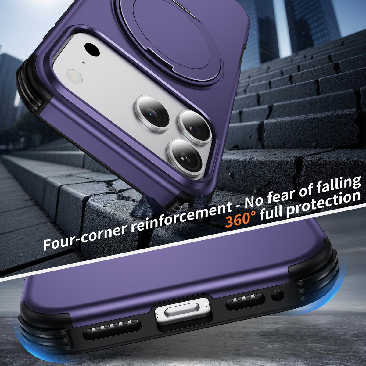 Compatible with iPhone 18 Pro Max Magnetic 360 Rotating Holder Phone Case - Dark Purple