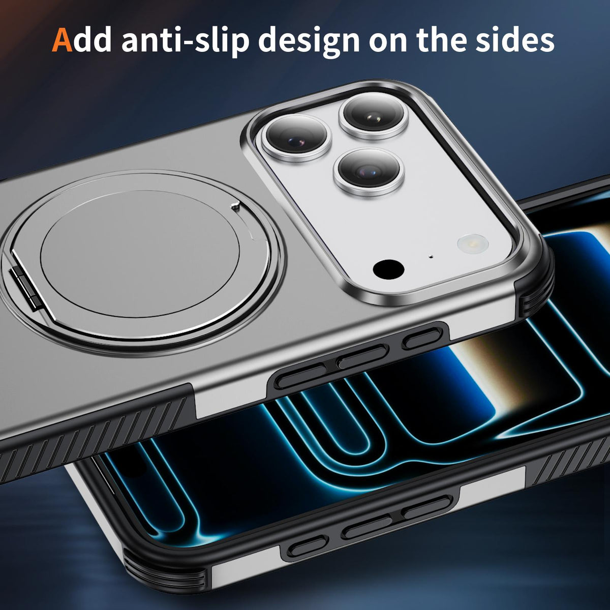 Compatible with iPhone 18 Pro Max Magnetic 360 Rotating Holder Phone Case - Silver