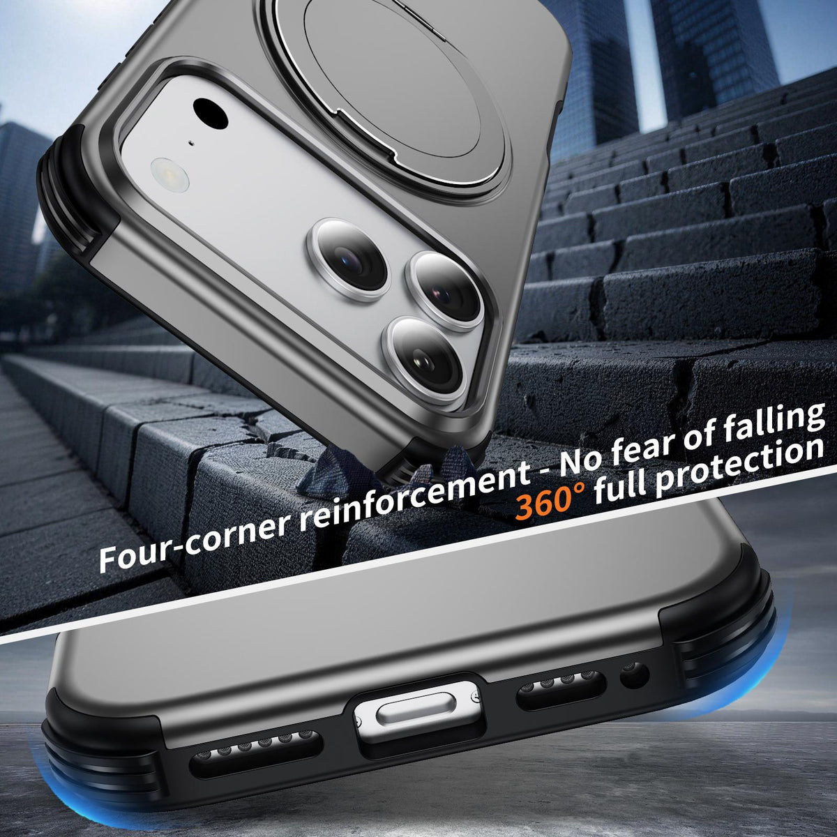 Compatible with iPhone 18 Pro Max Magnetic 360 Rotating Holder Phone Case - Silver