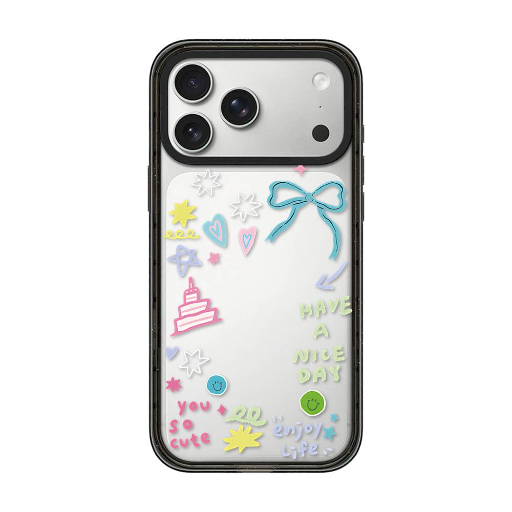 Compatible with iPhone 18 Pro & 17 Pro Star Four-leaf Clover Pattern Acrylic TPU Phone Case - Macaron Themed Graffiti