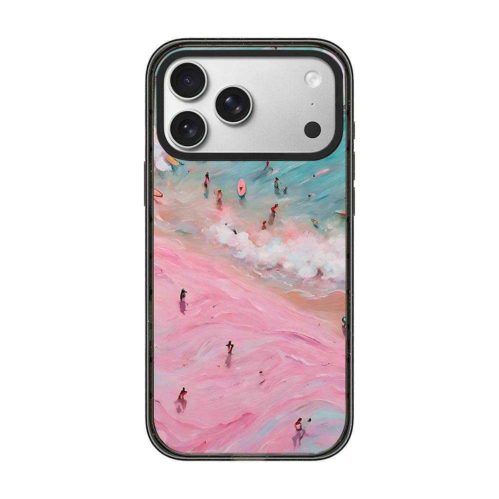 Compatible with iPhone 18 Pro Max & 17 Pro Max Summer Beach Pattern Acrylic TPU Phone Case - Pink Sand Beach Surfing