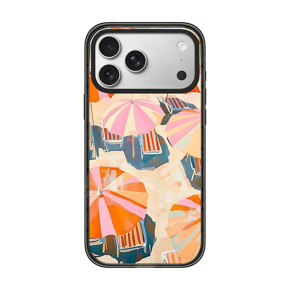 Compatible with iPhone 18 Pro Max & 17 Pro Max Summer Beach Pattern Acrylic TPU Phone Case - Pink Orange Beach Sun Umbrella