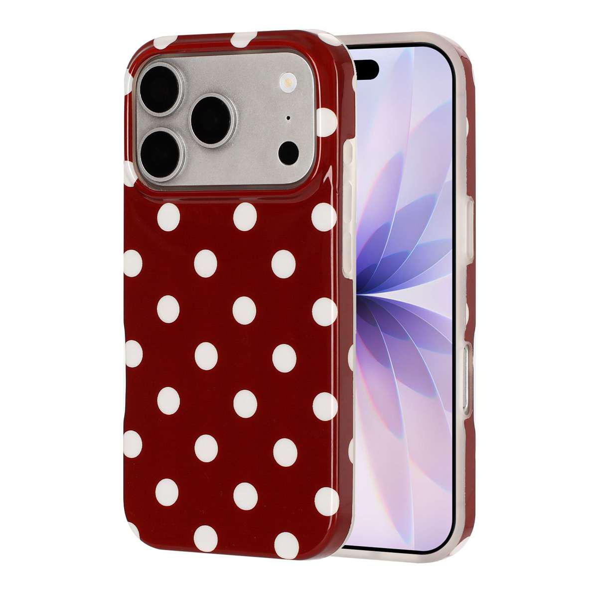 Compatible with iPhone 18 Pro Max Full Coverage IMD Printed Retro Large Dots Pattern TPU Phone Case - Red