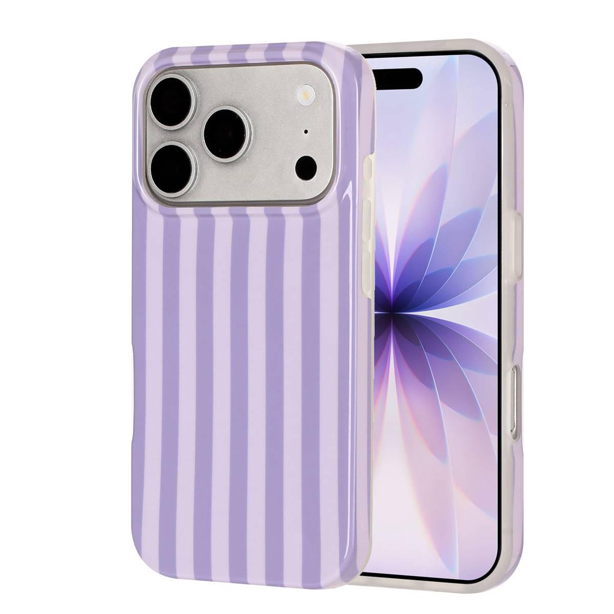 Compatible with iPhone 18 Pro Max Full Coverage IMD Printed Vertical Stripes TPU Phone Case - Purple