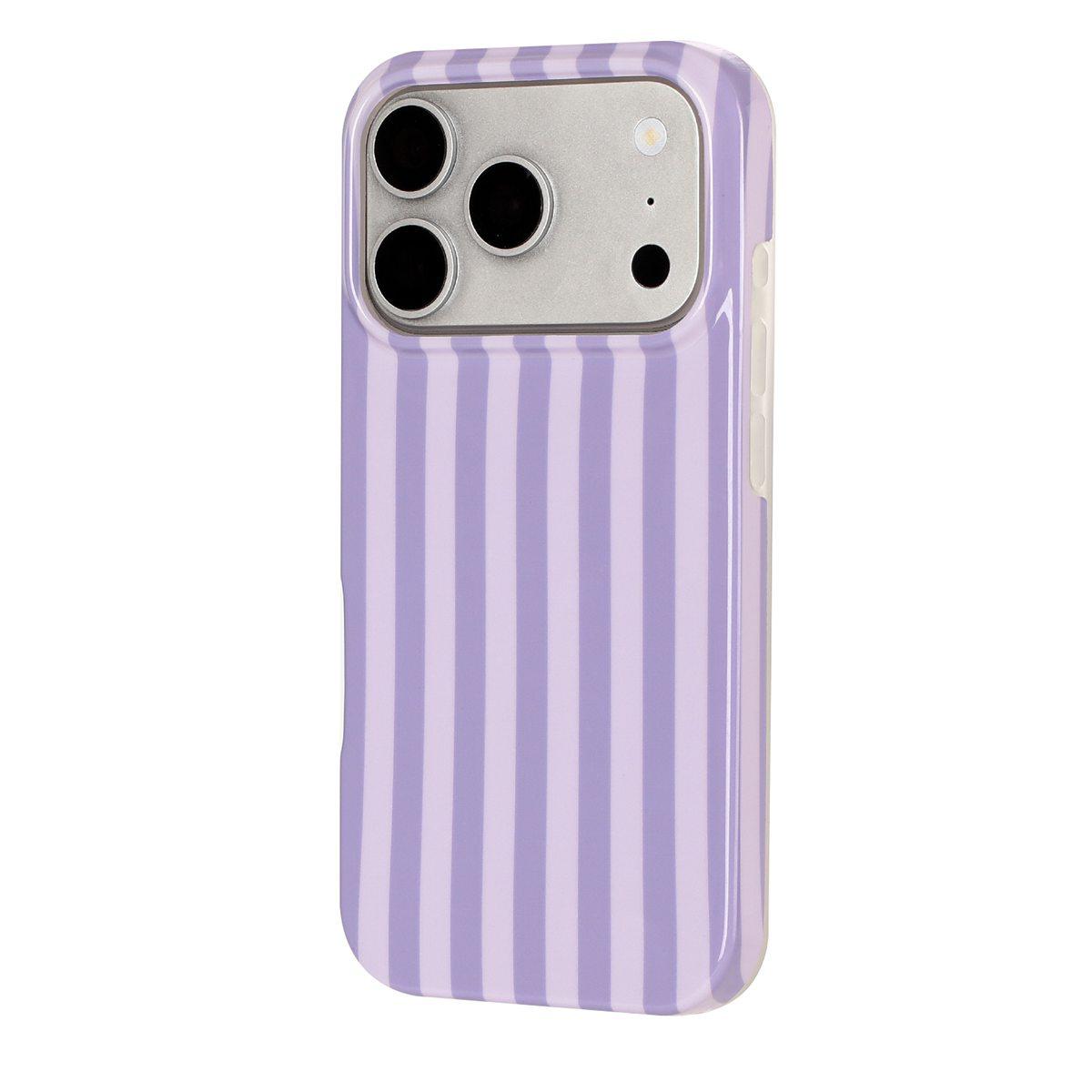 Compatible with iPhone 18 Pro Max Full Coverage IMD Printed Vertical Stripes TPU Phone Case - Purple