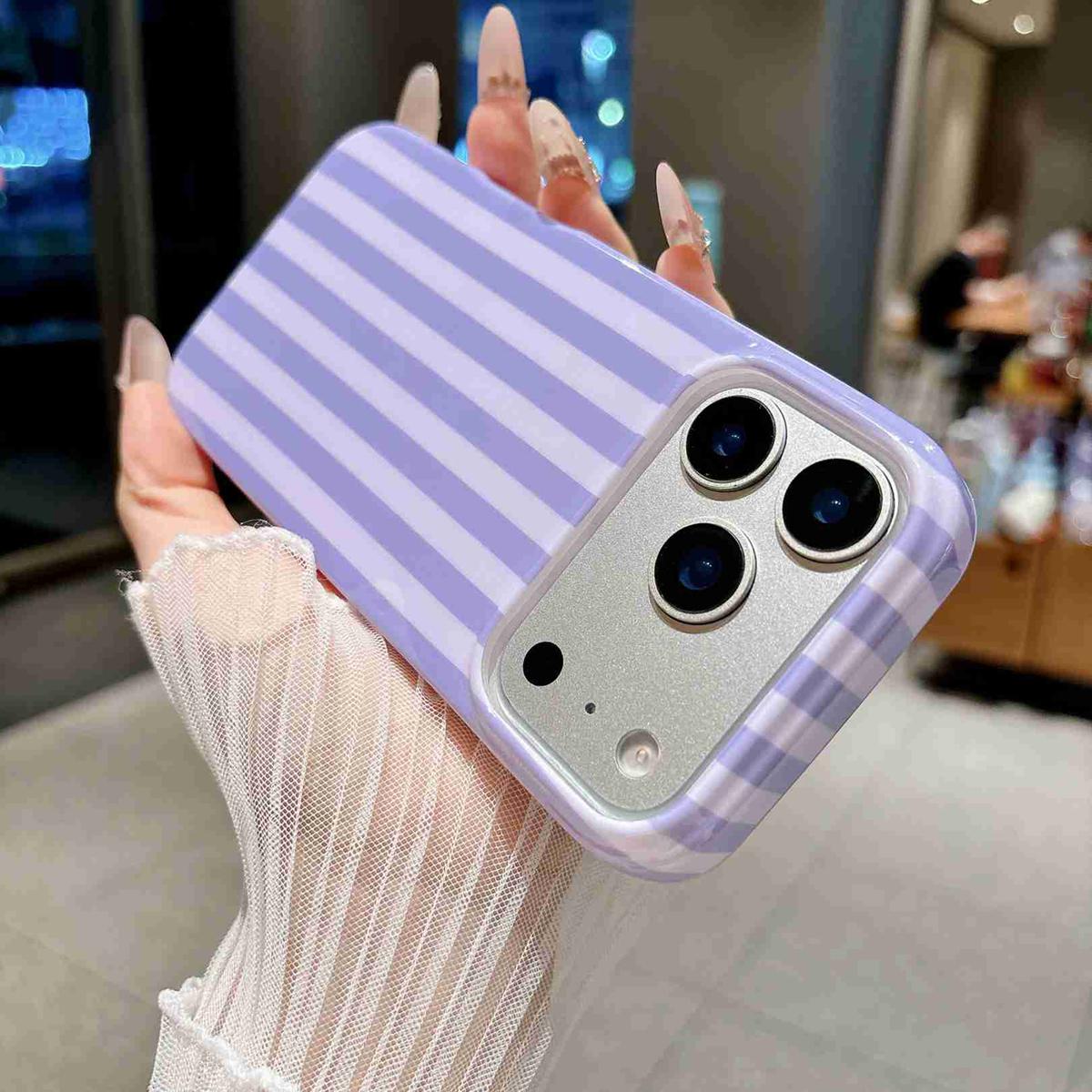Compatible with iPhone 18 Pro Max Full Coverage IMD Printed Vertical Stripes TPU Phone Case - Purple