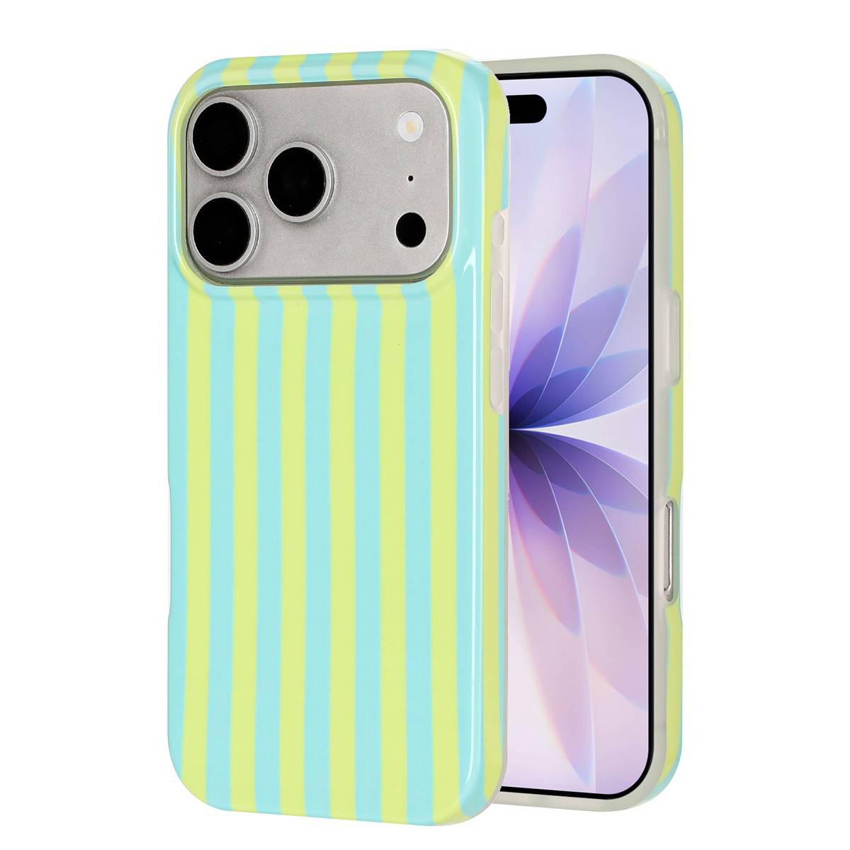 Compatible with iPhone 18 Pro Max Full Coverage IMD Printed Vertical Stripes TPU Phone Case - Yellow Green