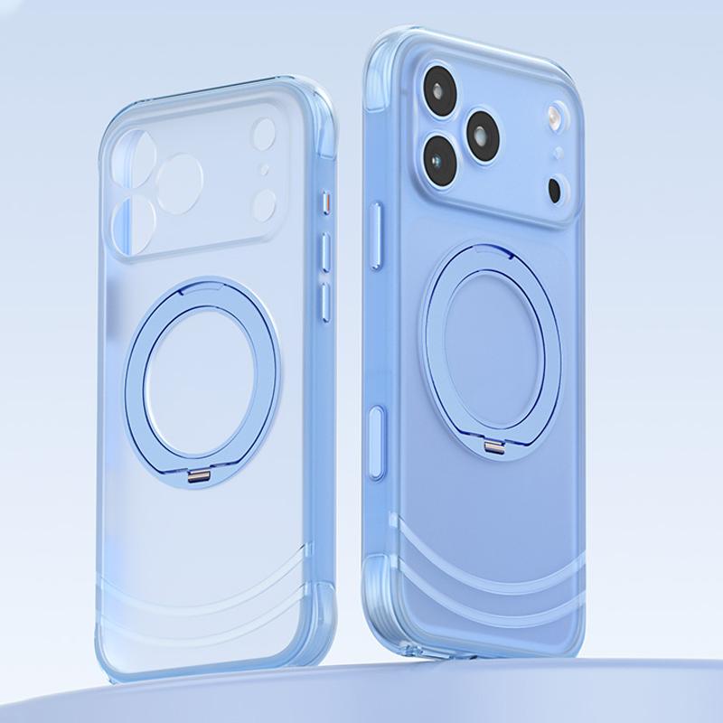 Compatible with iPhone 18 Pro Max QN2 Skin-Friendly AirBag Magnetic Shockproof Phone Case with 360 Rotation Holder - Sky Blue