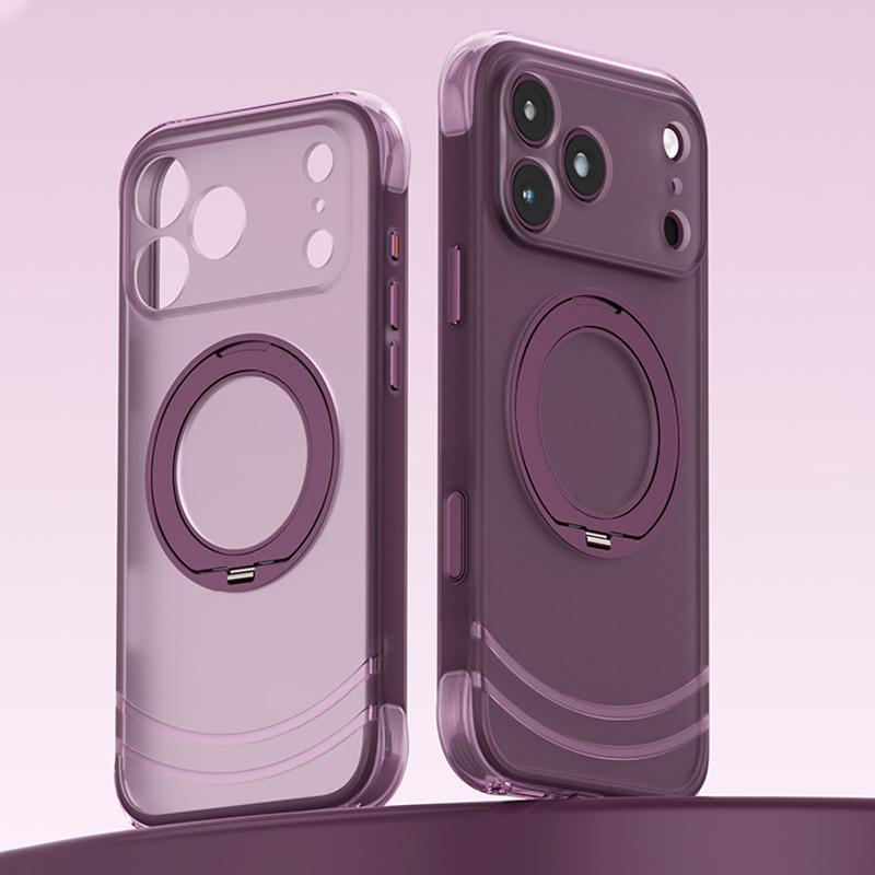 Compatible with iPhone 18 Pro Max QN2 Skin-Friendly AirBag Magnetic Shockproof Phone Case with 360 Rotation Holder - Purple