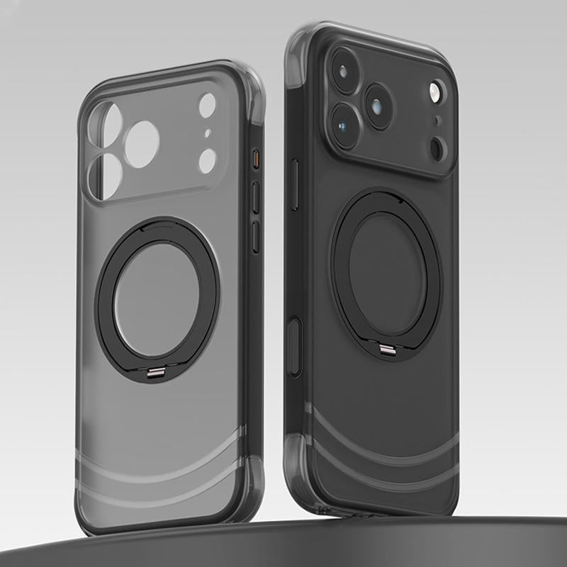 Compatible with iPhone 18 Pro Max QN2 Skin-Friendly AirBag Magnetic Shockproof Phone Case with 360 Rotation Holder - Black