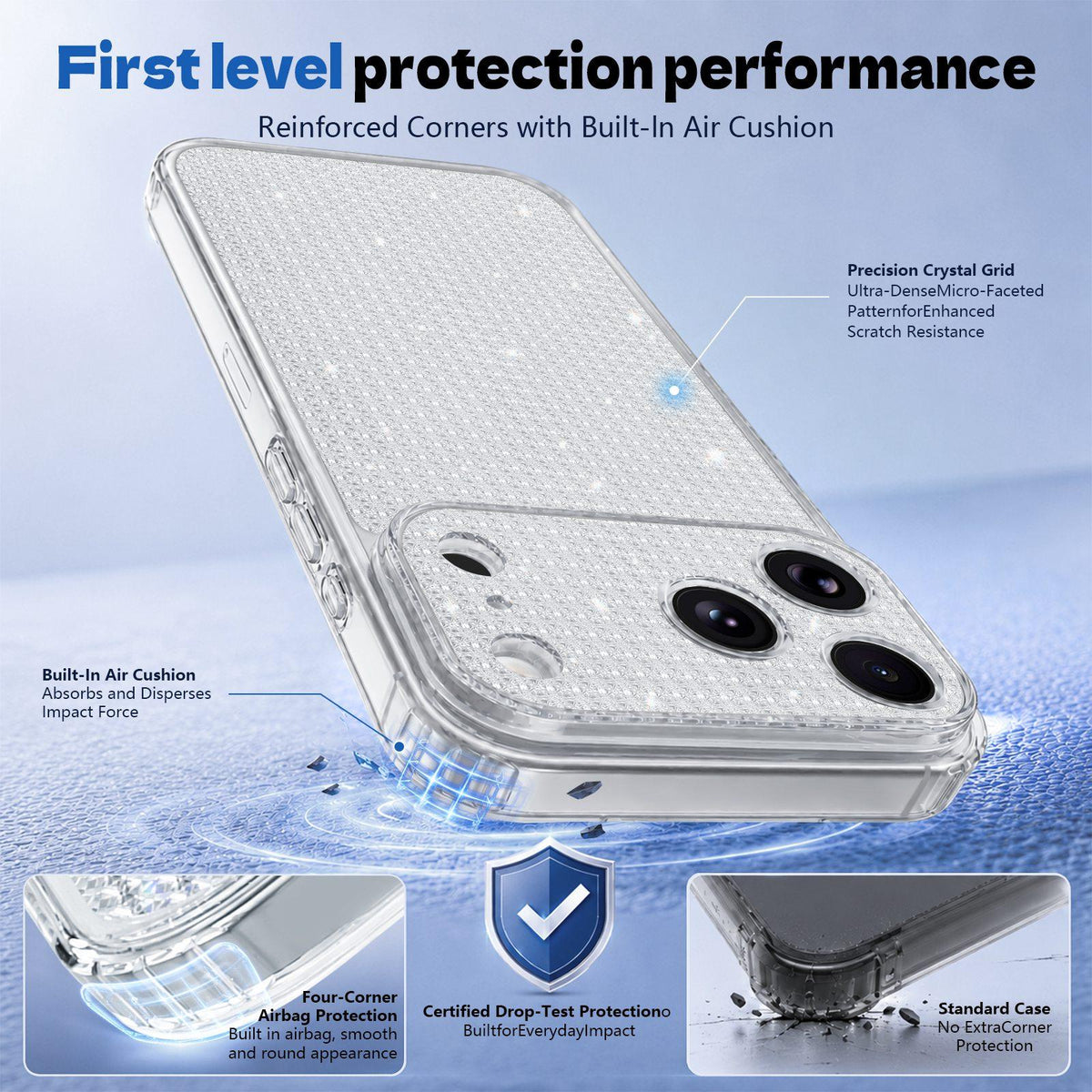 Compatible with iPhone 18 Pro Max Sparkling Diamond Glitter Airbag Phone Case - White
