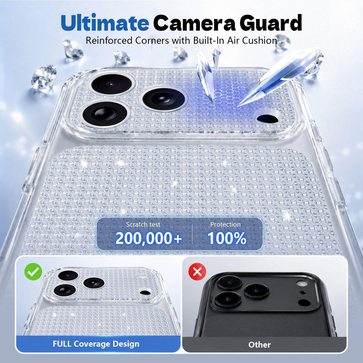 Compatible with iPhone 18 Pro Max Sparkling Diamond Glitter Airbag Phone Case - White
