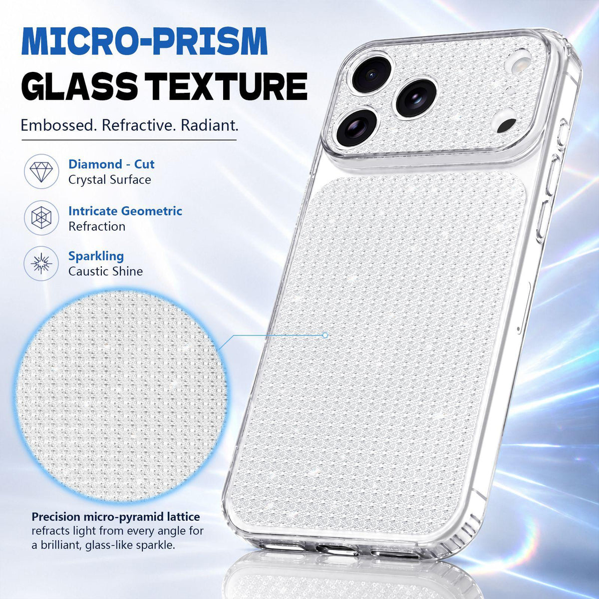 Compatible with iPhone 18 Pro Max Sparkling Diamond Glitter Airbag Phone Case - White