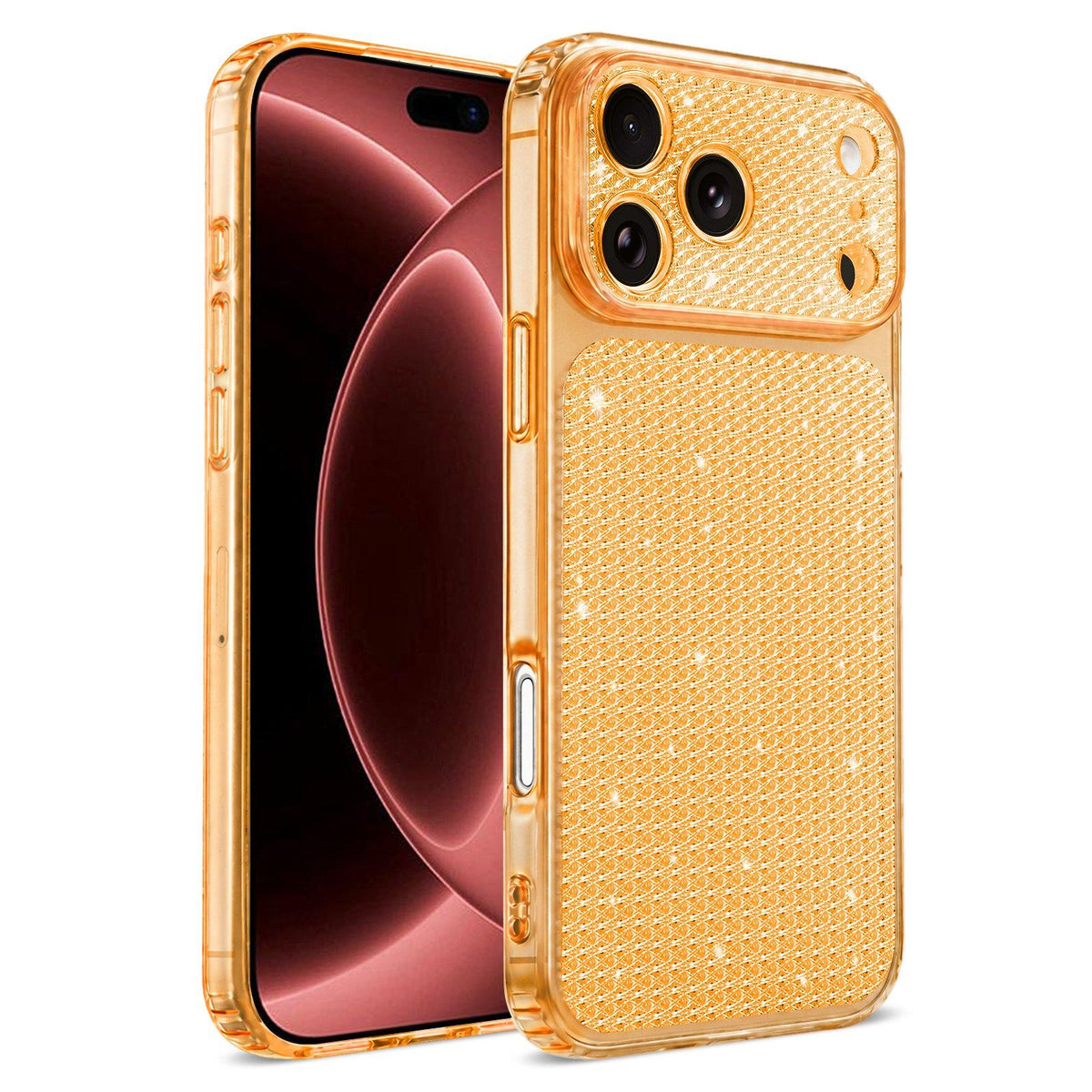 Compatible with iPhone 18 Pro Max Sparkling Diamond Glitter Airbag Phone Case - Orange