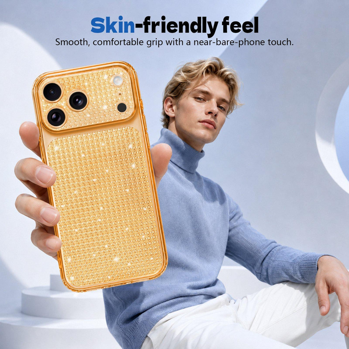 Compatible with iPhone 18 Pro Max Sparkling Diamond Glitter Airbag Phone Case - Orange