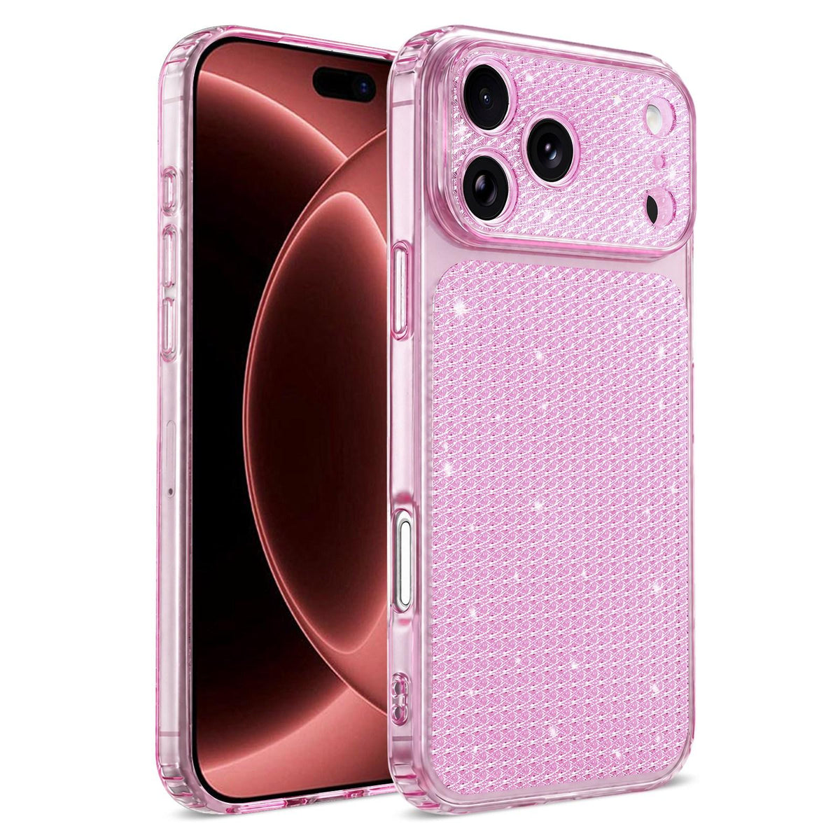 Compatible with iPhone 18 Pro Max Sparkling Diamond Glitter Airbag Phone Case - Pink