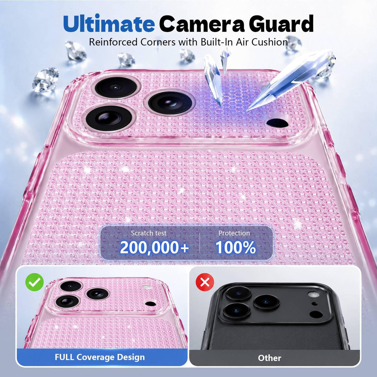 Compatible with iPhone 18 Pro Max Sparkling Diamond Glitter Airbag Phone Case - Pink