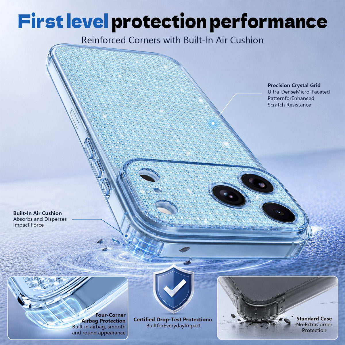 Compatible with iPhone 18 Pro Max Sparkling Diamond Glitter Airbag Phone Case - Blue