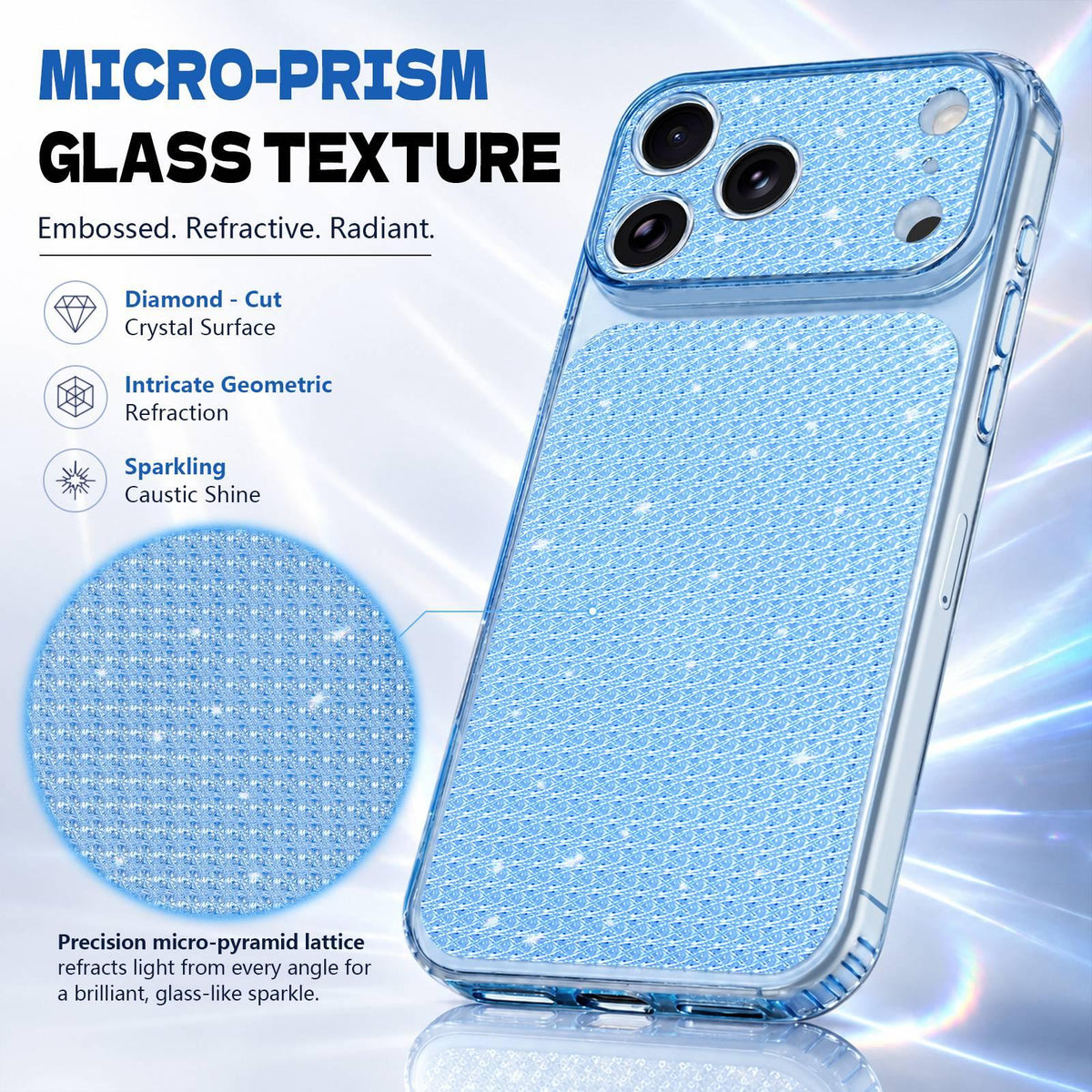 Compatible with iPhone 18 Pro Max Sparkling Diamond Glitter Airbag Phone Case - Blue