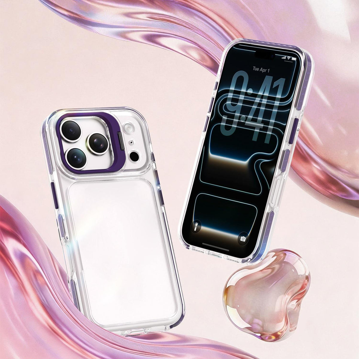 Compatible with iPhone 18 Pro Lens Frame Holder Acrylic TPU Phone Case - Clear Purple