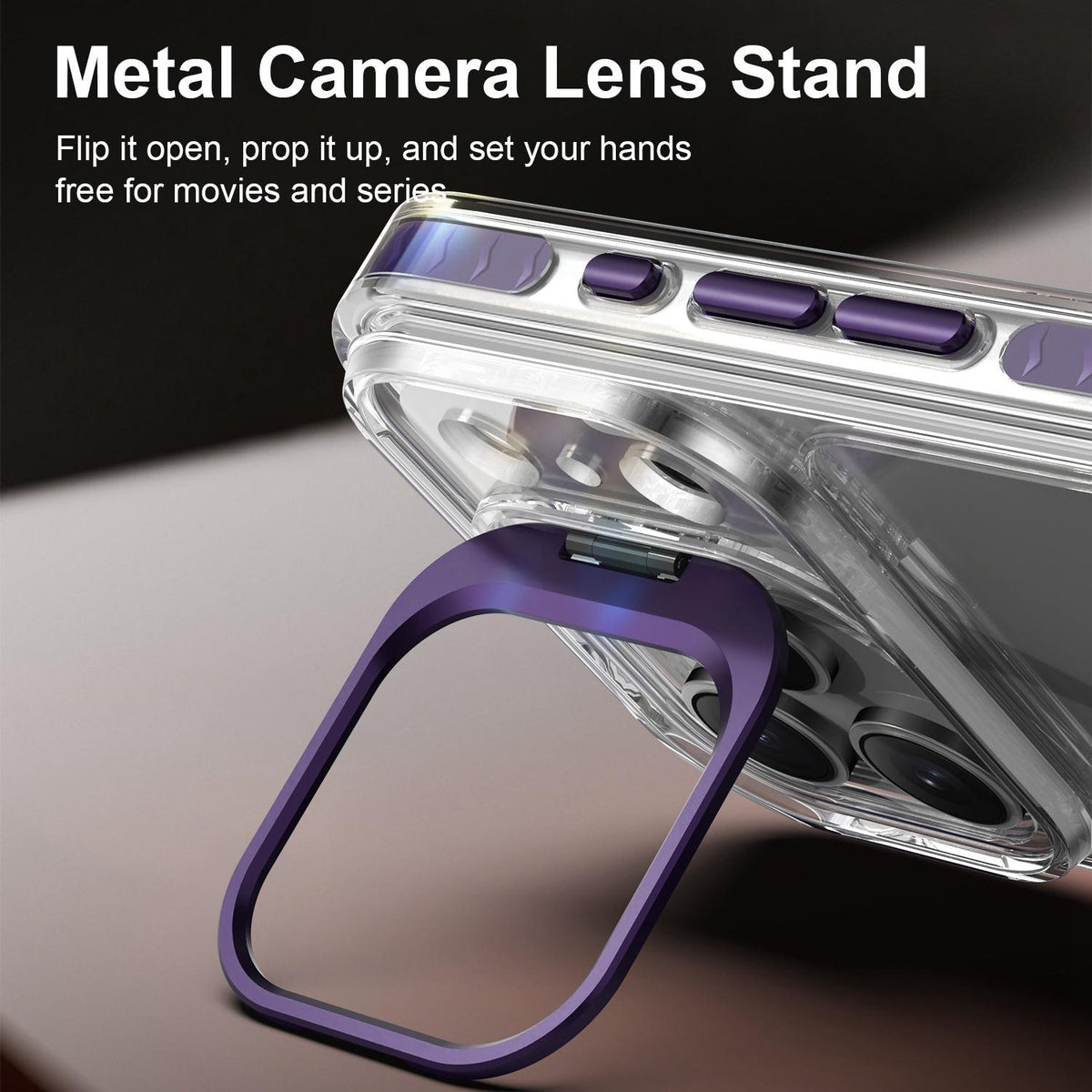Compatible with iPhone 18 Pro Lens Frame Holder Acrylic TPU Phone Case - Clear Purple