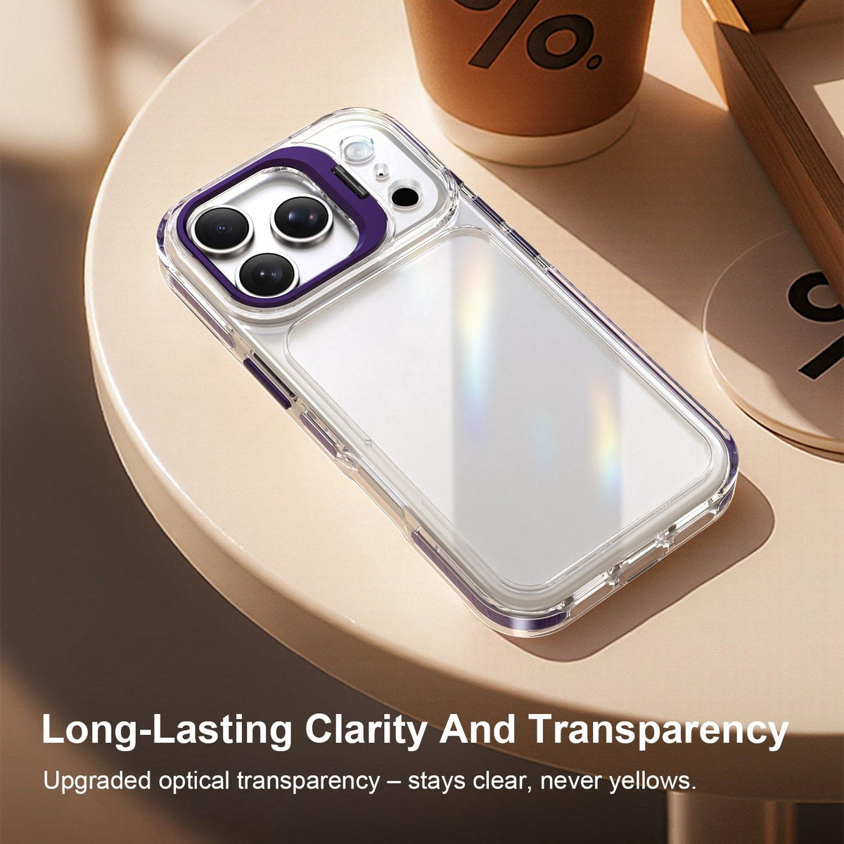 Compatible with iPhone 18 Pro Lens Frame Holder Acrylic TPU Phone Case - Clear Purple
