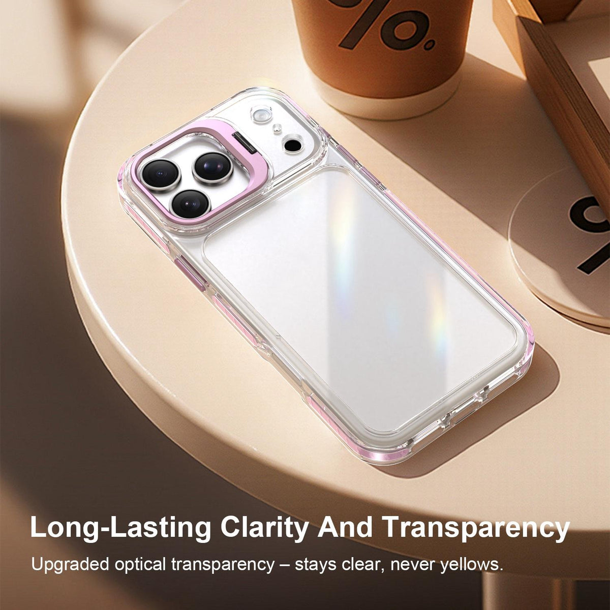 Compatible with iPhone 18 Pro Max Lens Frame Holder Acrylic TPU Phone Case - Clear Pink